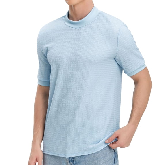 ZVNAΖH Men's Knit Short Sleeve T-shirts Summer Casual Stand Up Collar Daily Tops Comfy Solid Tees, Super Soft Skin-friendly