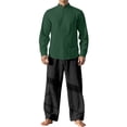 thumbnail image 1 of ZVNAΖH Men's Linen 2-Piece Set Band Collar Long Sleeve Shirt & Drawstring Wide Leg Pants Casual Outfit, 1 of 6