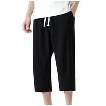 ZVNAΖH Men's Linen Capri Pants Casual Lightweight 3/4 Baggy Pants Drawstring Elastic Waist Beach Yoga Pants with Pockets