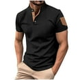 thumbnail image 1 of ZVNAΖH Men's Linen Short Sleeve T-shirts 3 Button Stand Up Collar Tees Summer Casual Ventilate Comfy Tops Daily Shirts, 1 of 9