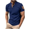 thumbnail image 1 of ZVNAΖH Men's Linen Short Sleeve T-shirts 3 Button Stand Up Collar Tees Summer Casual Ventilate Comfy Tops Daily Shirts, 1 of 9