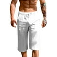 thumbnail image 1 of ZVNAΖH Men's Long Linen Shorts Below Knee Pocketed 3/4 Summer Drawstring Capri Pant Straight Leg Cropped Trousers, 1 of 7