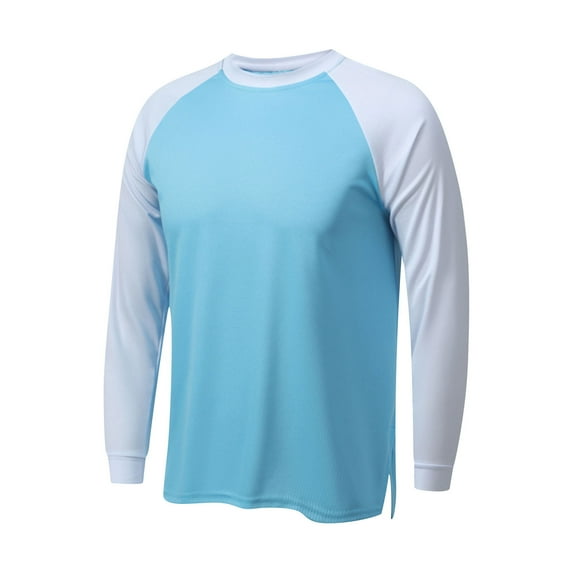 ZVNAΖH Men's Long Sleeve Crew Neck Patchwork T-shirts Athletic Training Fitness Tops Slit at The Hem, Sizes L-5XL