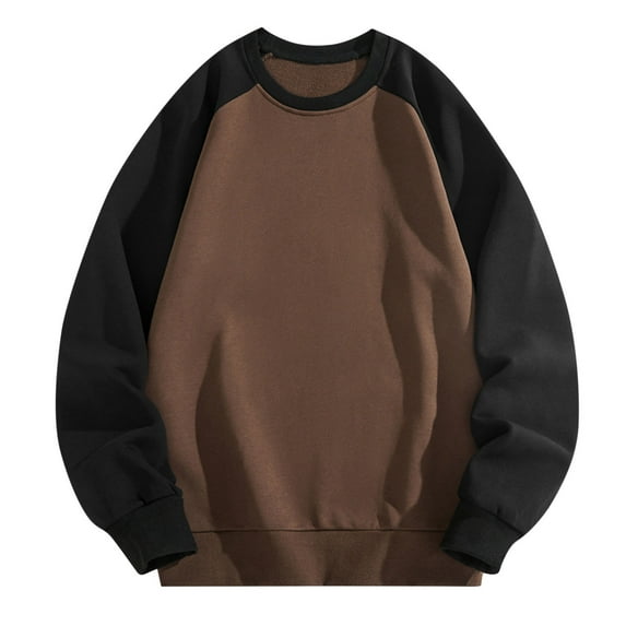 ZVNAΖH Men's Long-Sleeve Crewneck Sweatshirts, Fashion Color Block Oversized Pullover, 100% Cotton, Big & Tall Options Available