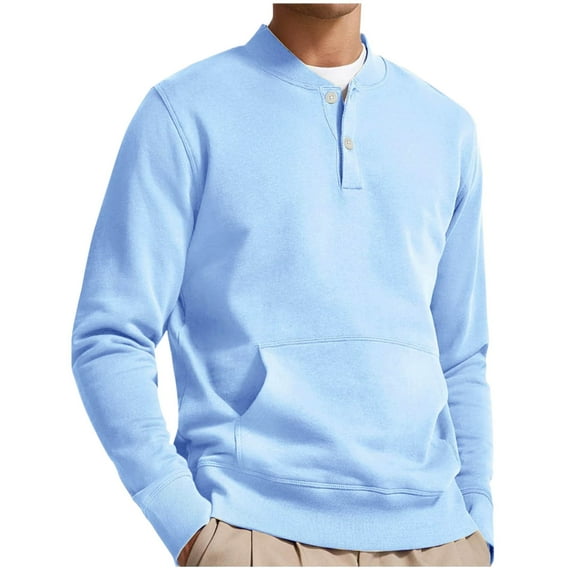 ZVNAΖH Men's Long Sleeve Henley Fleece Sweatshirt - 2-Button Placket - Soft Comfortable Cotton Blend Pullover for All Seasons