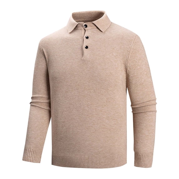 ZVNAΖH Men's Long Sleeve Solid Color Knit Sweater 3 Button Lapel Elasticity Pullover Sweater Base Layer Knit Business Polo Shirt