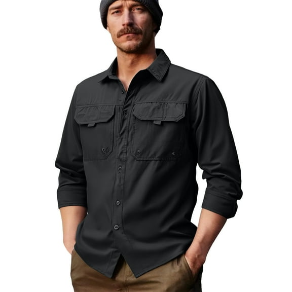 ZVNAΖH Men's Long Sleeve Tactical Shirts, Ripstop Military Work Shirts, UPF 50 Breathable Button Down Outdoor Hiking Fishing Shirt
