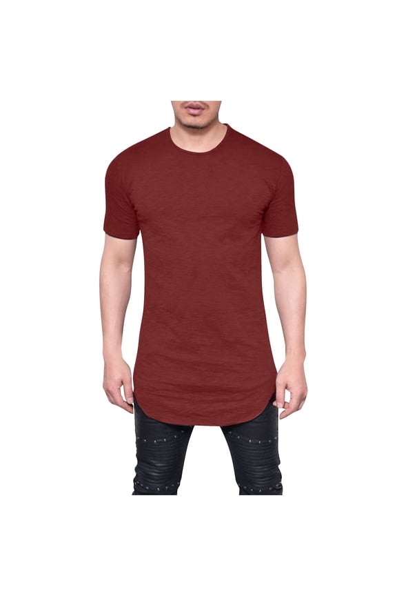 ZVNAΖH Men's Longline Tshirts Hipster Curved Drop Tail Tee Top Long Hip Hop Shirts Gym Workout Slim Fit Short Sleeve Crewneck Tops