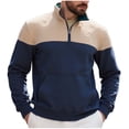 thumbnail image 1 of ZVNAΖH Men's Mock Neck Sweatshirts Quarter Zip Quilted Sweater Color Block Long Sleeve Casual Pullover with Kangaroo Pockets, 1 of 9