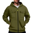thumbnail image 1 of ZVNAΖH Men's Multi-pockets Cargo Hoodie Zip Up Fleece Tactical Jackets Fall Winter Casual Long Sleeve Trucker Hooded Sweat Shirts, 1 of 4