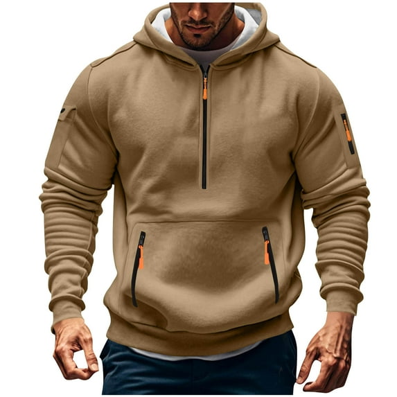 ZVNAΖH Men's Oversized Hoodies Half Zip Pullover Vintage Workout Running Active Hoodies with Pockets Military Tactical Sweatshirt