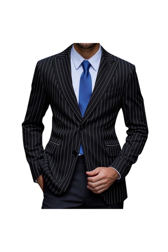 ZVNAΖH Men's Pinstriped Peak Lapel Blazer, 2-Button Twill Suit Jacket with Decorative Pockets, Versatile Business Outerwear, M-2XL