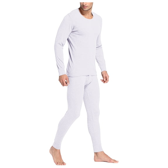 ZVNAΖH Men's Pure Cotton Thermal Underwear Set, Crewneck Long Sleeve Base Layer Top and Pants, Lightweight Winter Sleepwear, M-4XL