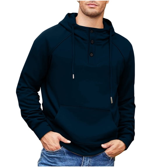 ZVNAΖH Men's Quarter Button Hoodie, 3-button Henley Stylish Pullover Hoodie, Drawstring Fleece Winter Hooded Shirt with Pocket