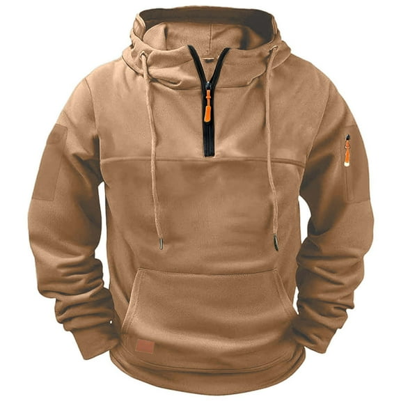 ZVNAΖH Men's Quarter Zip Cargo Pullover Hoodies Tactical Sweatshirt Casual Workout Gym Outdoor Multi-pockets Hoodie