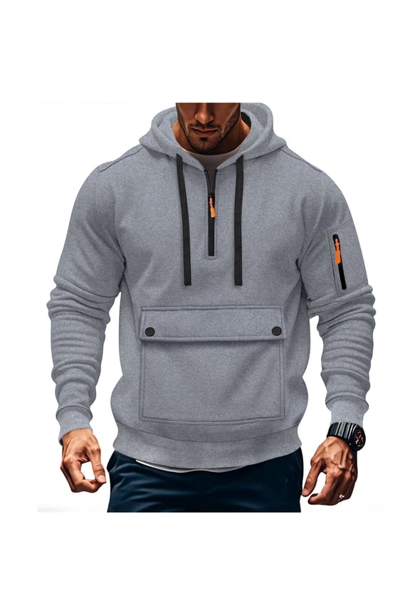 ZVNAΖH Men's Quarter Zip Hoodies Outdoor Tactical Sweatshirt Cargo Pullover Workout Gym Hoodies with Large Pocket