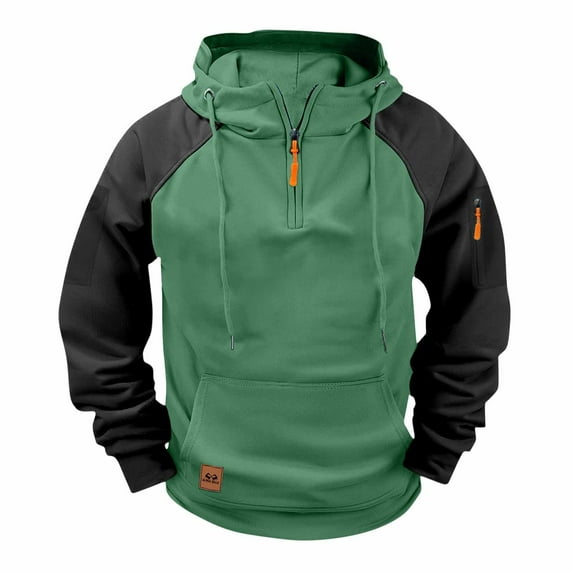 ZVNAΖH Men's Quarter Zip Pullover Hoodies Tactical Hooded Sweatshirt Fashion Color Patchwork Casual Workout Cargo Hoodie