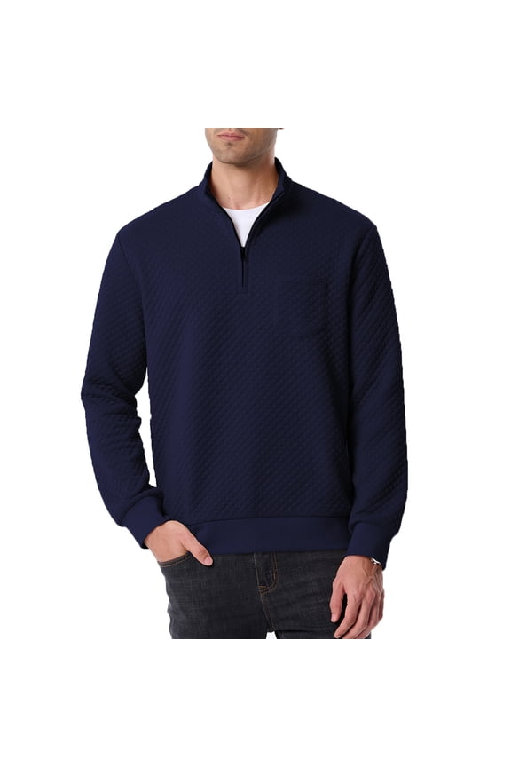ZVNAΖH Men's Quarter Zip Pullover Long Sleeve Quilted Sweatshirt Waffle Knit Golf Shirt Mock Neck Fall Winter Polo with Pocket