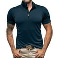 thumbnail image 1 of ZVNAΖH Men's Quarter Zip Stand Up Collar Pullover Summer Casual Short Sleeve T-shirts Comfy Solid Daily Tops Active Tee, 1 of 5