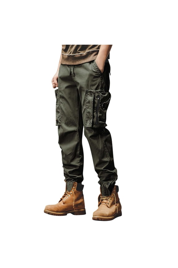 ZVNAΖH Men's Retro Cargo Jogger Pants Elastic Drawstring Waist Utility Trousers with Multi Pockets for Urban & Outdoor Wear, M-5XL