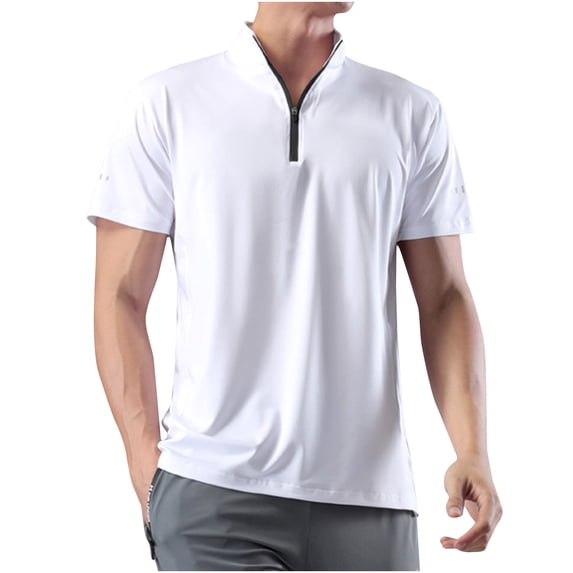 ZVNAΖH Men's Running Shirt Quarter Zip Stand Up Collar Short Sleeve Pullover Moisture Wicking Quick Dry Athletic Workout T-Shirts