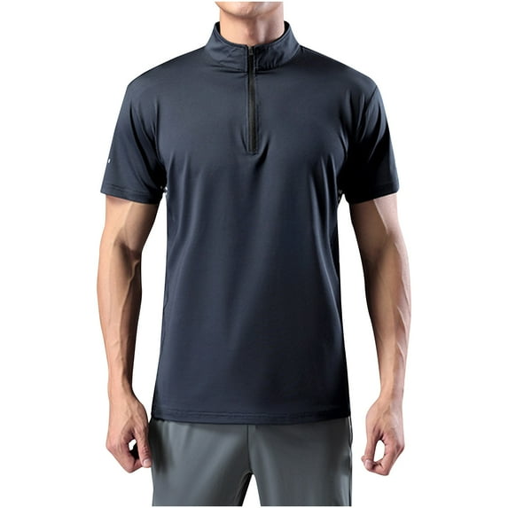 ZVNAΖH Men's Running Shirt Quarter Zip Stand Up Collar Short Sleeve Pullover Moisture Wicking Quick Dry Athletic Workout T-Shirts