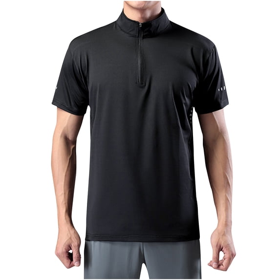 ZVNAΖH Men's Running Shirt Quarter Zip Stand Up Collar Short Sleeve Pullover Moisture Wicking Quick Dry Athletic Workout T-Shirts