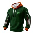 thumbnail image 1 of ZVNAΖH Men's Shamrock Print Waffle Knit Hoodie, Long Sleeve Plaid Textured Pullover with Pocket, Irish Patriotic Casual Hooded Sweatshirt for St. Patrick's Day, 1 of 3