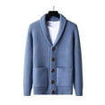 thumbnail image 1 of ZVNAΖH Men's Shawl Collar Cardigan Sweater Slim Fit Cable Knit Button up Sweater with Pockets, 1 of 9