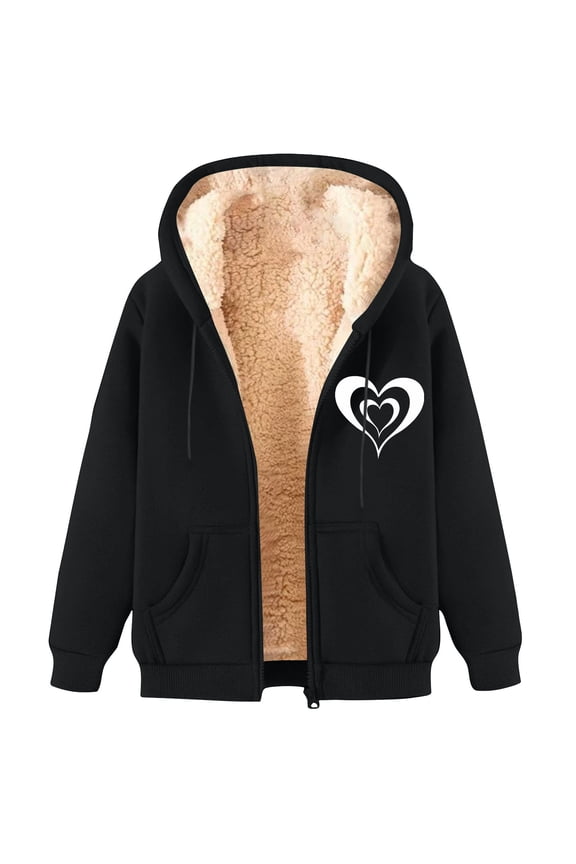ZVNAΖH Men's Sherpa Lined Full-Zip Hoodie, Long Sleeve Heart Print Fleece Jacket, Warm Hooded Sweatshirt with Pockets for Fall Winter, M-3XL