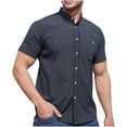 thumbnail image 1 of ZVNAΖH Men's Short Sleeve Button Down Shirts Cotton Embroidery Striped Shirts Casual Stand-up Collar Pocket Work Shirt, 1 of 9