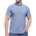 thumbnail image 1 of ZVNAΖH Men's Short Sleeve Button Down Shirts Cotton Embroidery Striped Shirts Casual Stand-up Collar Pocket Work Shirt, 1 of 5