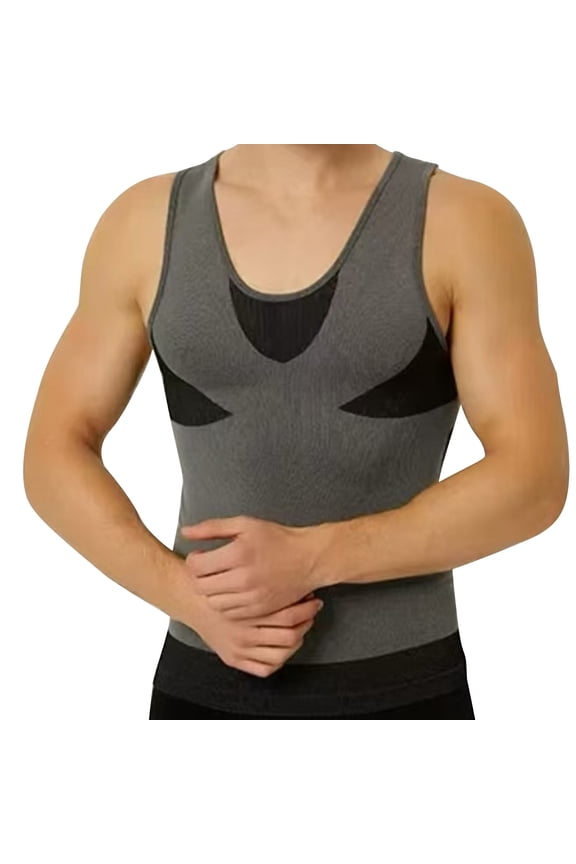 ZVNAΖH Men's Slimming Shirt Mesh Compression Shirt 4-Way Stretch Body Shaper for Chest,Abdomen & Posture Support