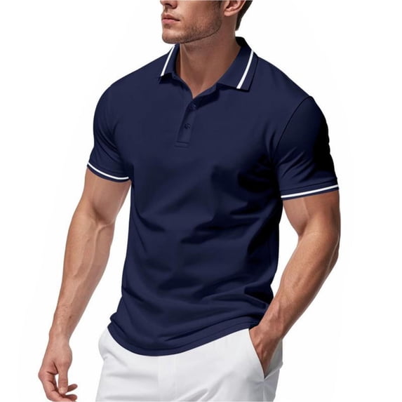 ZVNAΖH Men's Solid Short Sleeve Collared T-shirts, Button Placket Athletic Shirt for Marathon, Training & Casual Use, S-4XL