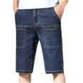 thumbnail image 1 of ZVNAΖH Men's Straight Leg Stretch Denim Shorts Comfy Loose Elastic Waist Jean Shorts Multi Pockets Streetwear Denim Shorts, 1 of 4