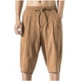 thumbnail image 1 of ZVNAΖH Men's Summer Casual Cotton and Linen Shorts Drawstring Elastic Waist Beach Shorts Knee Length Capris Bloomers Hot Shorts, 1 of 8