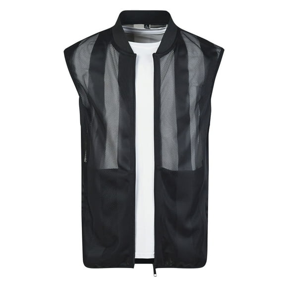 ZVNAΖH Men's Summer Casual Stand Up Collar Vest Mesh Breathable Sleeveless Outdoor Jackets