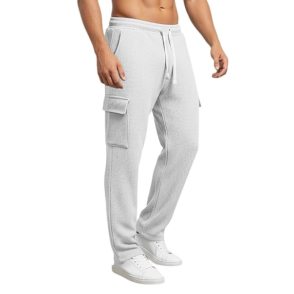 ZVNAΖH Men's Sweatpants Waffle Knit Pants Elastic Waist Drawstring Jogger Sweatpants with Cargo Pockets, S-3XL