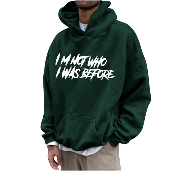 ZVNAΖH Men's Trendy 3D Letter Print Hoodie, Fleece Lined Drop Shoulder Pullover, Graphic Hooded Sweatshirt for Casual & Street Style, M-3XL