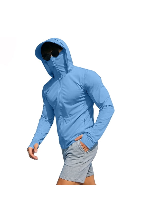 ZVNAΖH Men's UPF 50+ Sun Protection Hoodie Jacket, Full Zip Long Sleeve Fishing Shirt with Face Cover & Thumb Holes