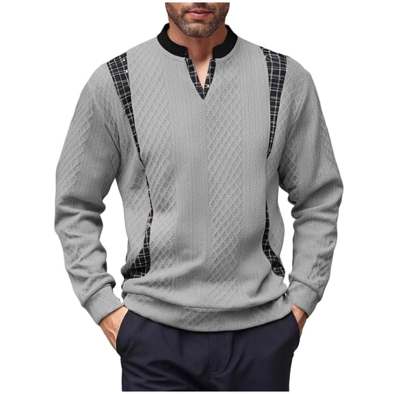 ZVNAΖH Men's V Neck Long Sleeved Pullover Jacquard knit Shirt Mid-Weight Pullover Sweater Lightweight Casual Cozy Sweatshirts