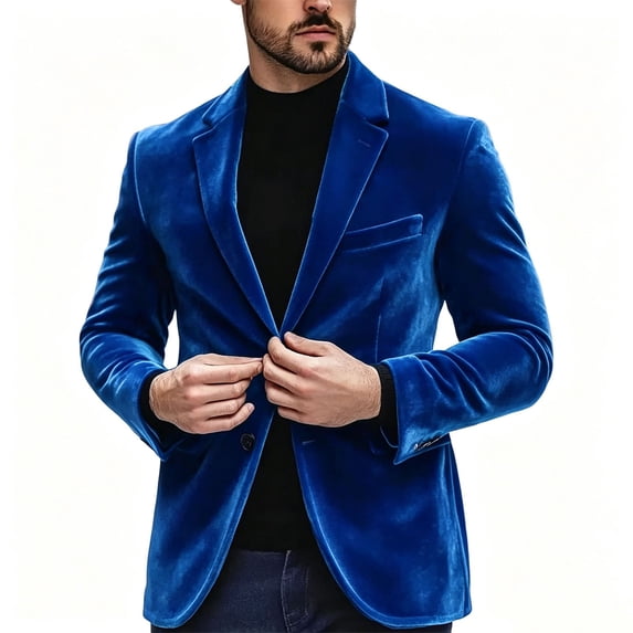 ZVNAΖH Men's Velvet Two-Button Blazer, Notch Lapel Suit Jacket, Elegant Party Outerwear, S-2XL