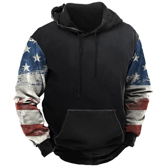ZVNAΖH Men's Vintage American Flag Print Hoodie, Long Sleeve Retro Pullover with Drawstring Hood and Kangaroo Pocket, M-3XL