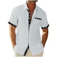 thumbnail image 1 of ZVNAΖH Men's Waffle Knit Bird Print Shirt, Short Sleeve Collared Button Down Casual Top with Contrast Placket, S-3XL, 1 of 5