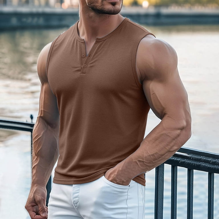 ZVNAΖH Men's Waffle Knit Henley Tank Top, 2-Button Sleeveless