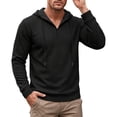 thumbnail image 1 of ZVNAΖH Men's Waffle Knit Hoodie, Quarter Zip Pullover with Drawstring Hood, Long Sleeve Casual Lightweight Top, Fall Winter, S-3XL, 1 of 6