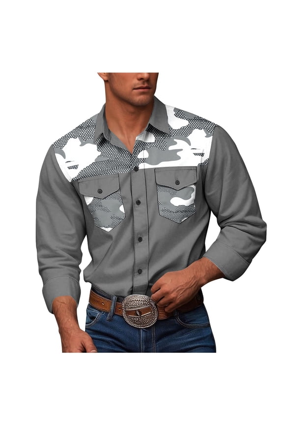ZVNAΖH Men's Western Cowboy Camo Work Shirts Long Sleeve Button Down Army Cargo Shirt Jacket with Two Chest Pockets