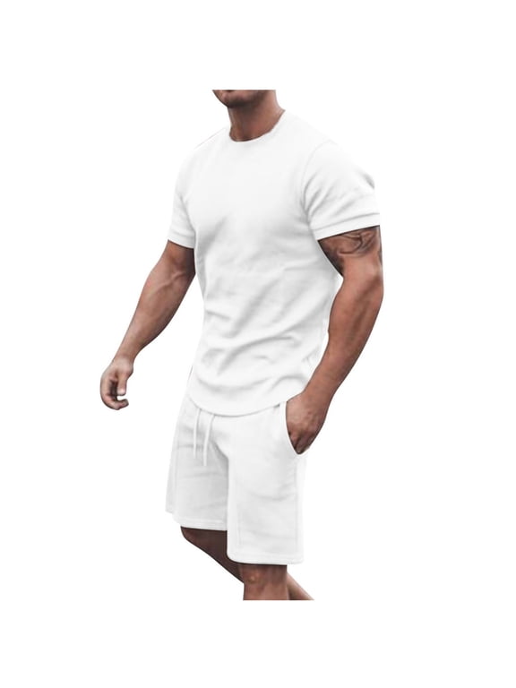 ZVNAΖH Mens 2 Piece Tracksuit Short Sleeve Crewneck Tee and Drawstring Shorts Big and Tall Shorts Sets Sweatsuits Casual Workout Sets