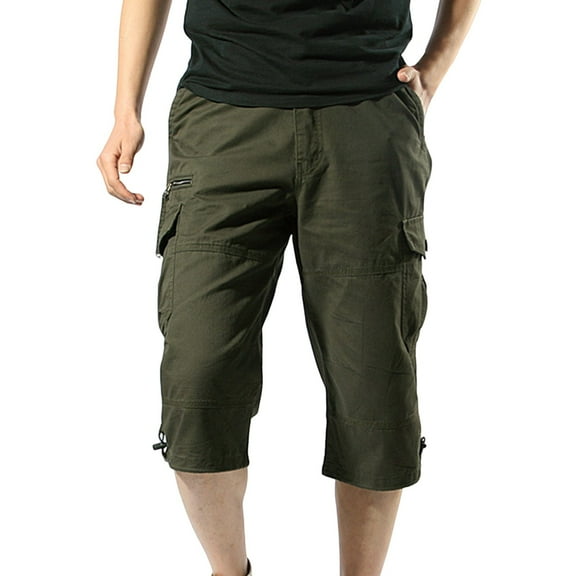 ZVNAΖH Mens 3/4 Long Cargo Shorts Loose Fit Elastic Work Capri Shorts Below Knee Casual with 7 Pockets