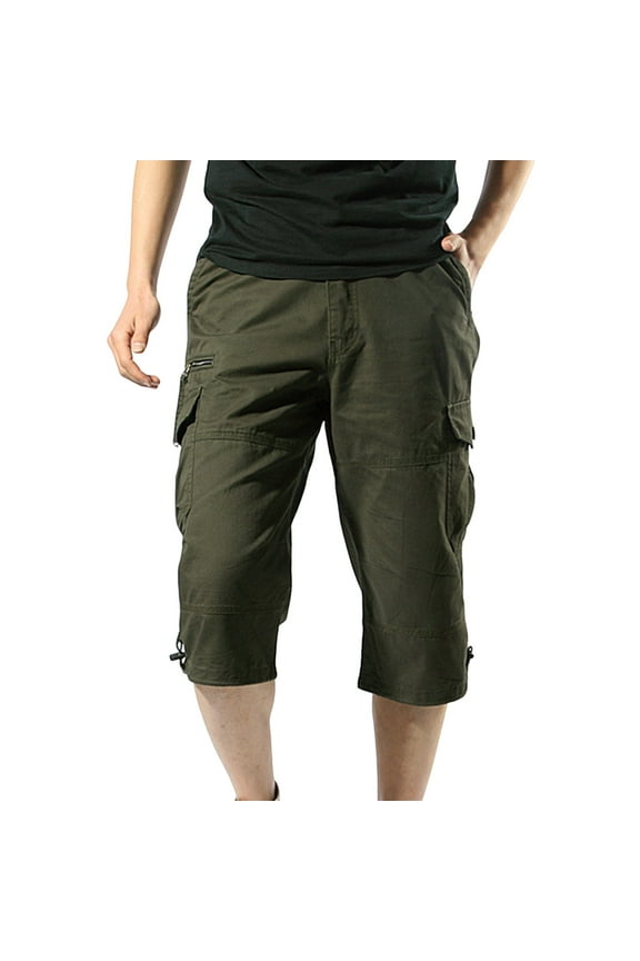 ZVNAΖH Mens 3/4 Long Cargo Shorts Loose Fit Elastic Work Capri Shorts Below Knee Casual with 7 Pockets